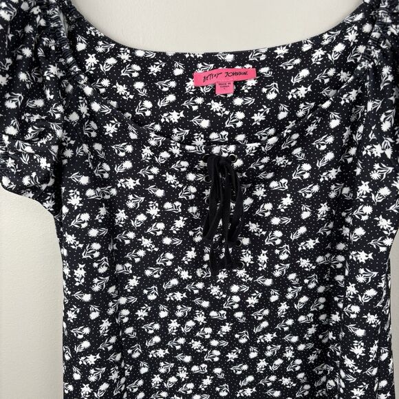 Betsey Johnson Maxi Dress Large Puff Short Sleeves Lace-up Slit Floral JM108674 - Picture 8 of 13